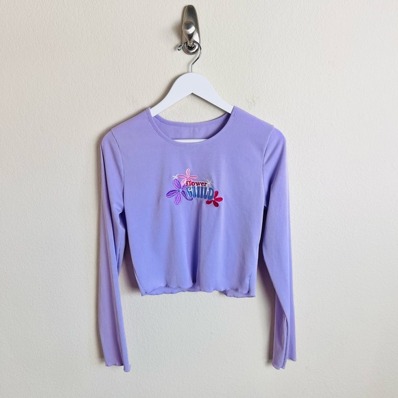 Light Purple Lavender Ribbed Flower Child 70s Long Sleeve Blouse - Picture 3 of 7